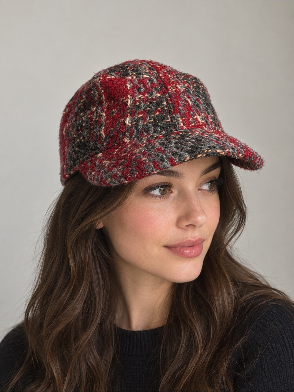 Woolrich Red and Gray Plaid Wool-Blend Tweed Cap Hat Unisex